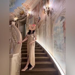 NIGHTWAY Metallic Mock Wrap Dress